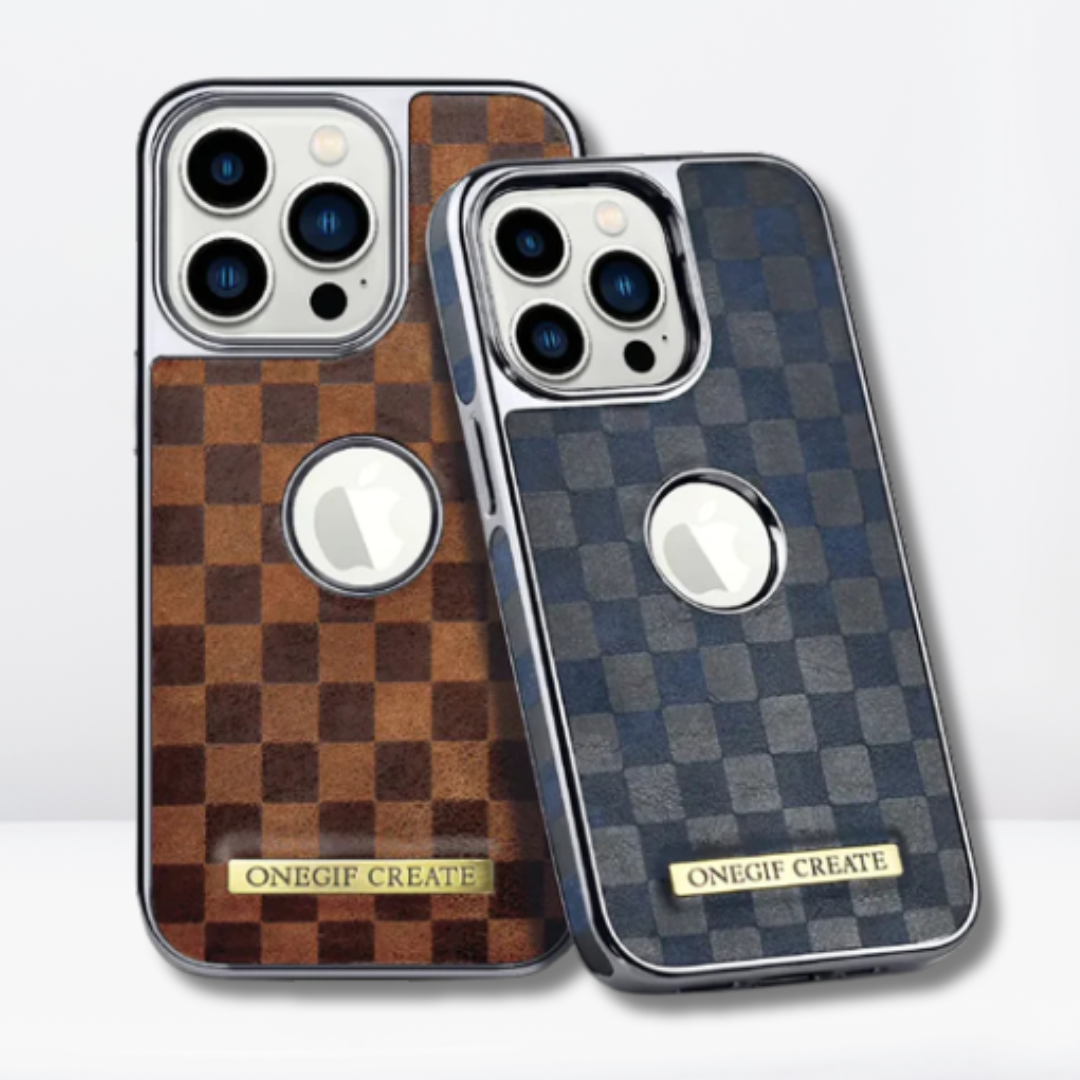 OneGif PU Leather Back Case with Logo Cut View for iPhone (Black)