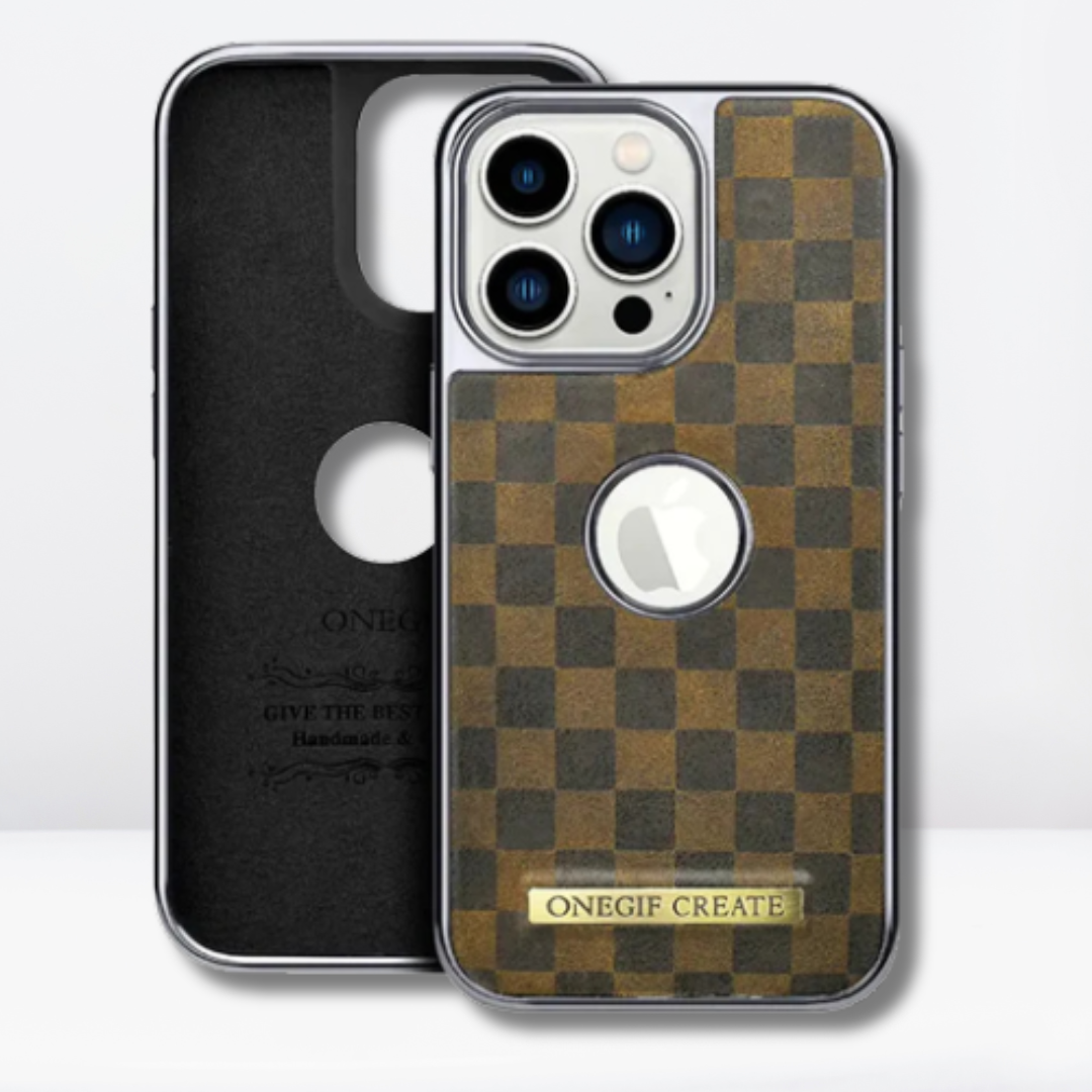 OneGif PU Leather Back Case with Logo Cut View for iPhone (Khaki)