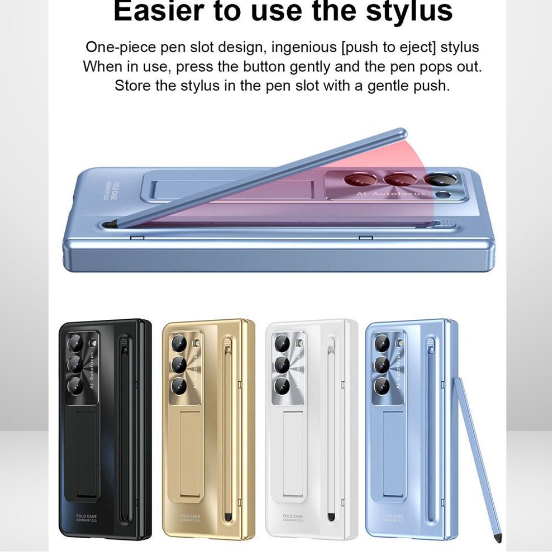 PC Electroplated Stand Case with Stylus & Hinge Protection for Samsung Galaxy Z Fold6 & Fold7