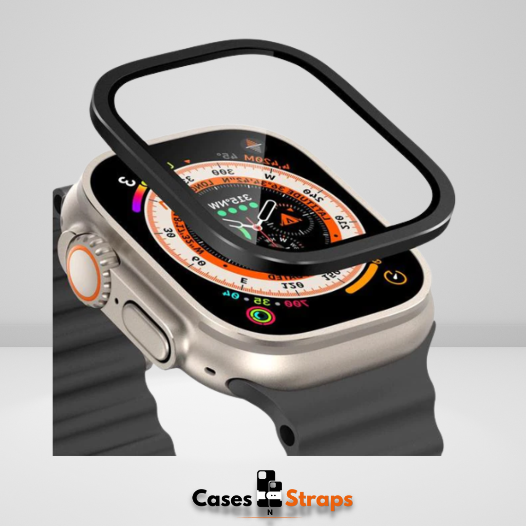 Premium Metal Frame With Tempered Glass For iWatch 49 MM Black Color