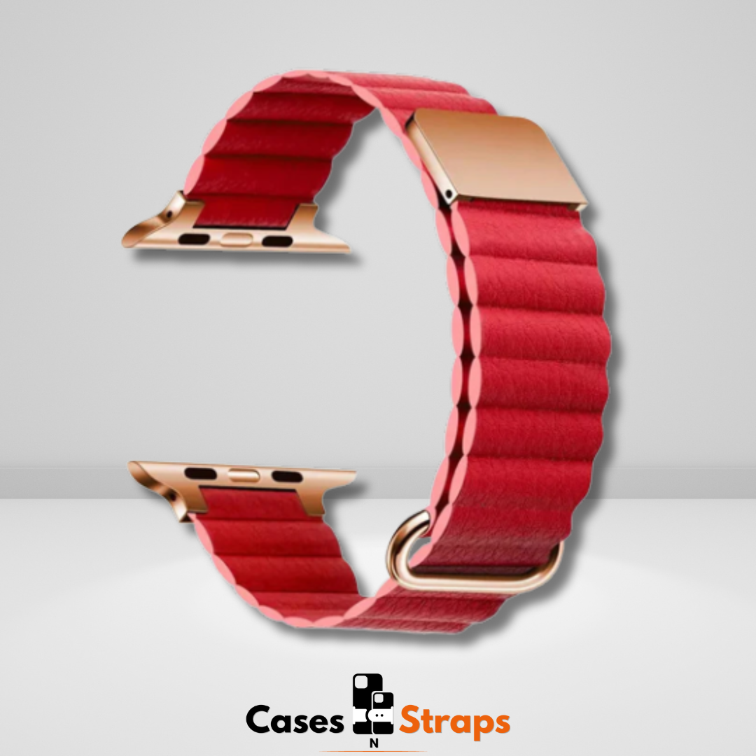 Premium PU Leather Magnetic Adjustable iWatch Strap (Scarlet Red)