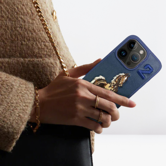 Premium US POLO Leather Boris Series Case for iPhone 15 Series (Blue)