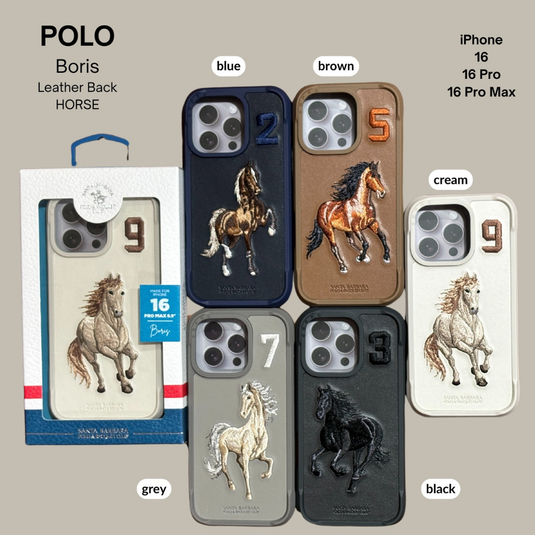 US POLO Leather Boris Horse Series Case for iPhone 16 Series (Blue)