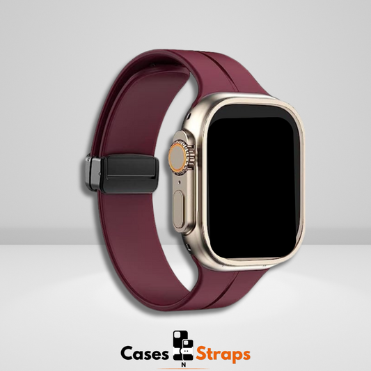 Silicone Magnetic Buckle Watch Strap Maroon Color