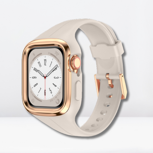 Silicone Strap Band + Stainless Steel Case Cover For iWatch Starlight Color