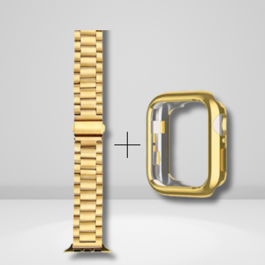 Stainless Steel Watchband & Case Set Combo For iWatch ( Gold Color )