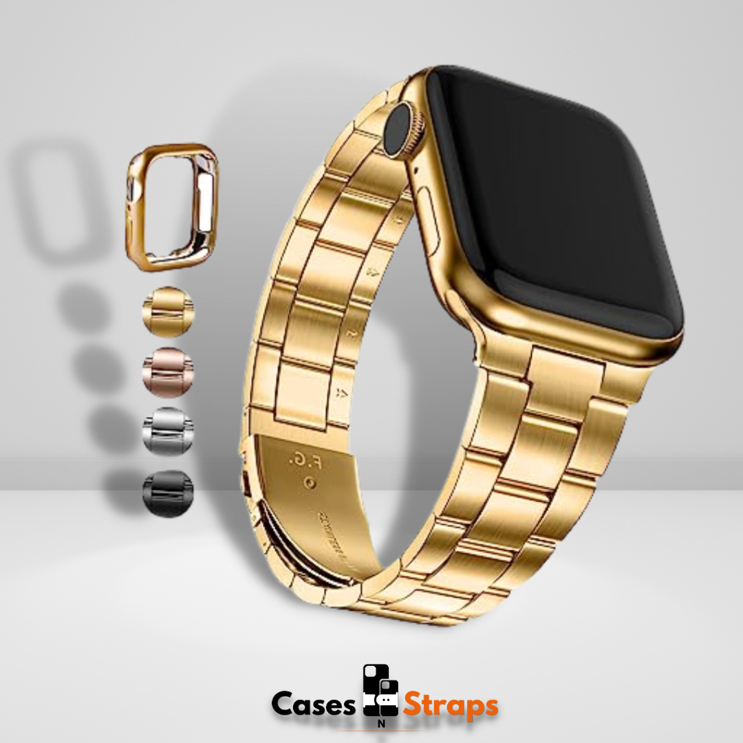 Stainless Steel iWatch Strap With Watch Case 42 44 45 49 MM Gold