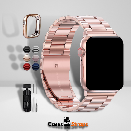 Stainless Steel iWatch Strap with Silicone bumper set COMBO Rose Gold Color