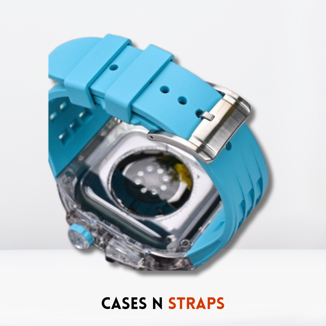 Transparent Case + Rubber Strap Modification Kit For iWatch Aqua Color