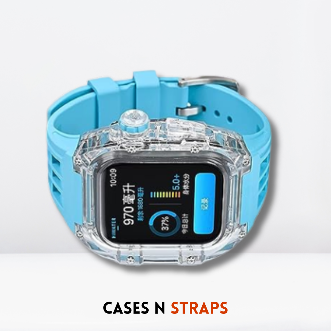 Transparent Case + Rubber Strap Modification Kit For iWatch Aqua Color