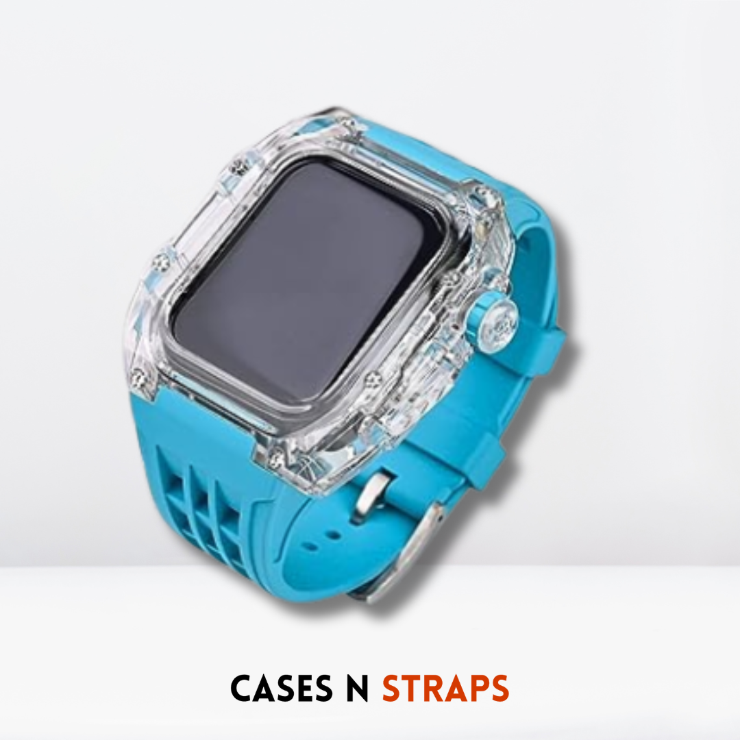 Transparent Case + Rubber Strap Modification Kit For iWatch Aqua Color