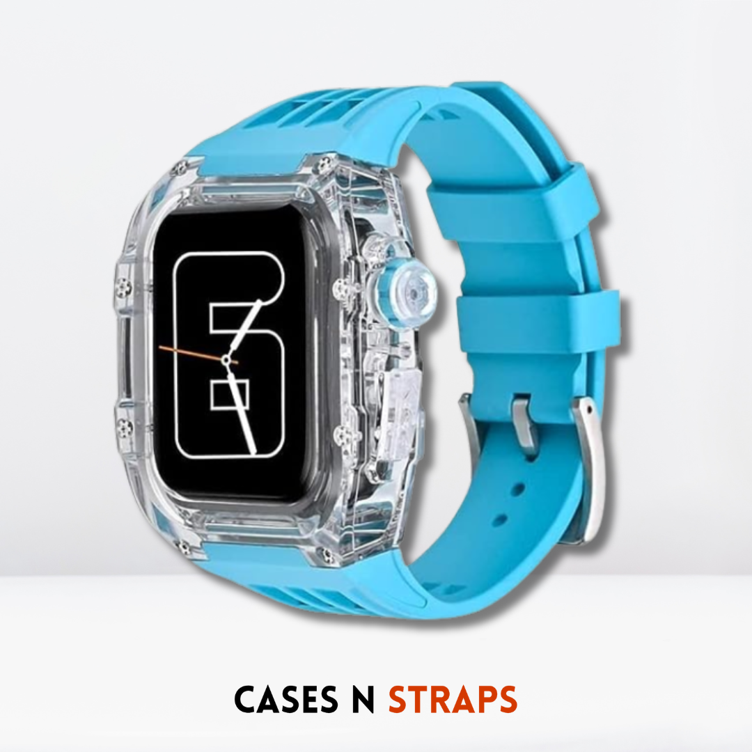 Transparent Case + Rubber Strap Modification Kit For iWatch Aqua Color