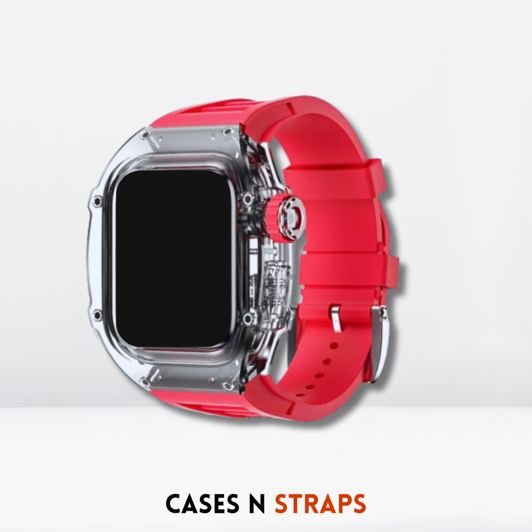 Transparent Case + Rubber Strap Modification Kit For iWatch Red Color