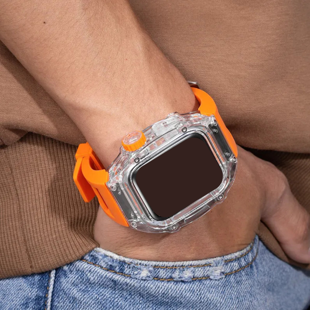 Transparent Case + Rubber Strap Modification Kit For iWatch Yellow Color