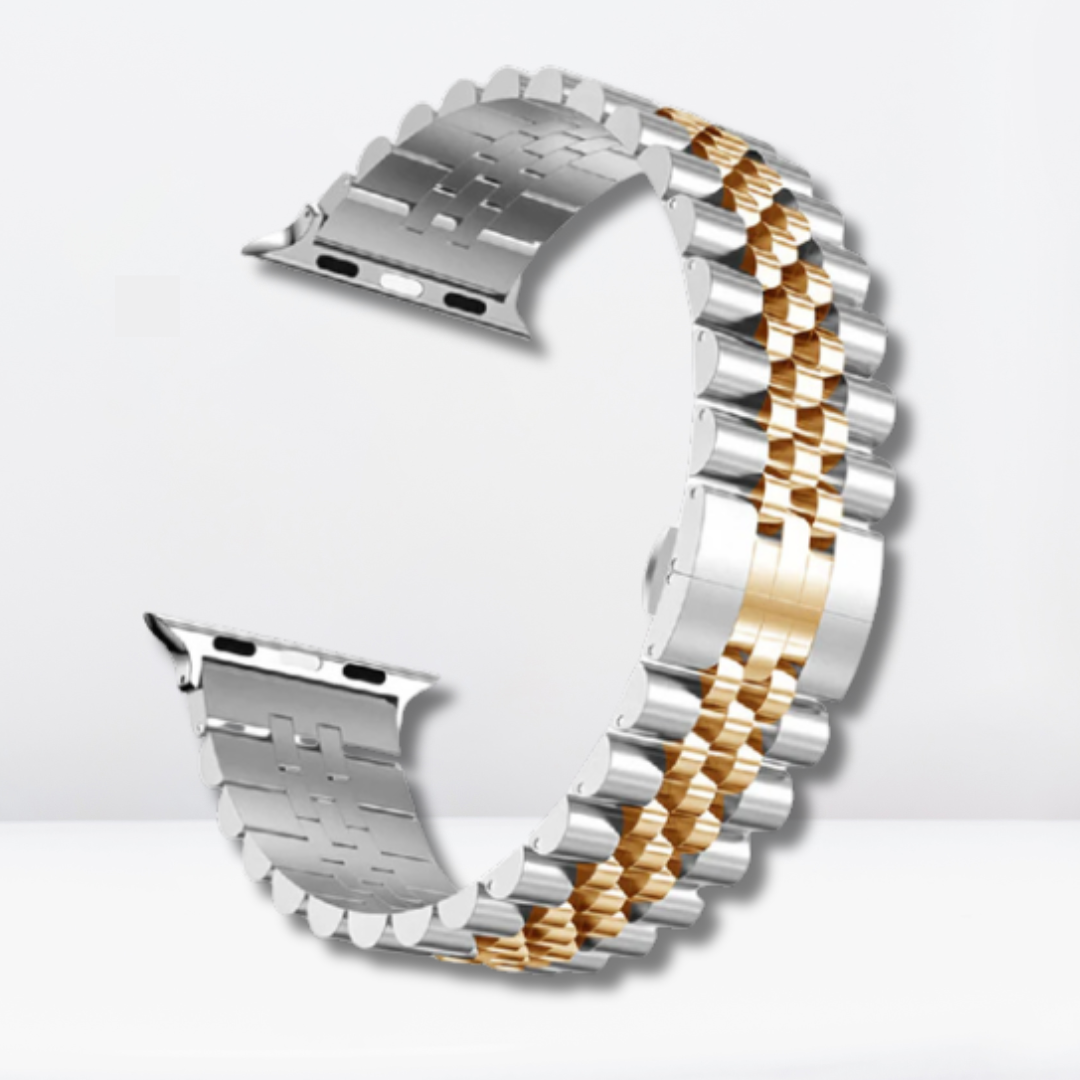 Vintage Dual-Shade Stainless Steel iWatch Strap with Bumper Case (Silver-RoseGold)