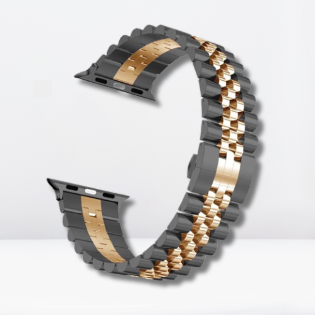 Vintage Dual-Shade Stainless Steel iWatch Strap with Bumper Case (Black-RoseGold)