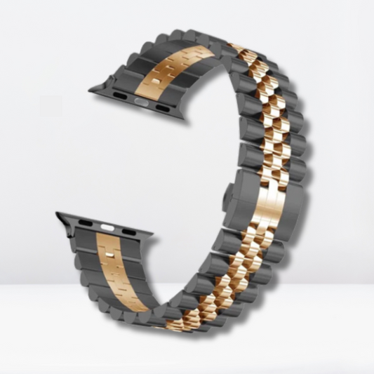 Vintage Dual-Shade Stainless Steel iWatch Strap with Bumper Case (Black-RoseGold)