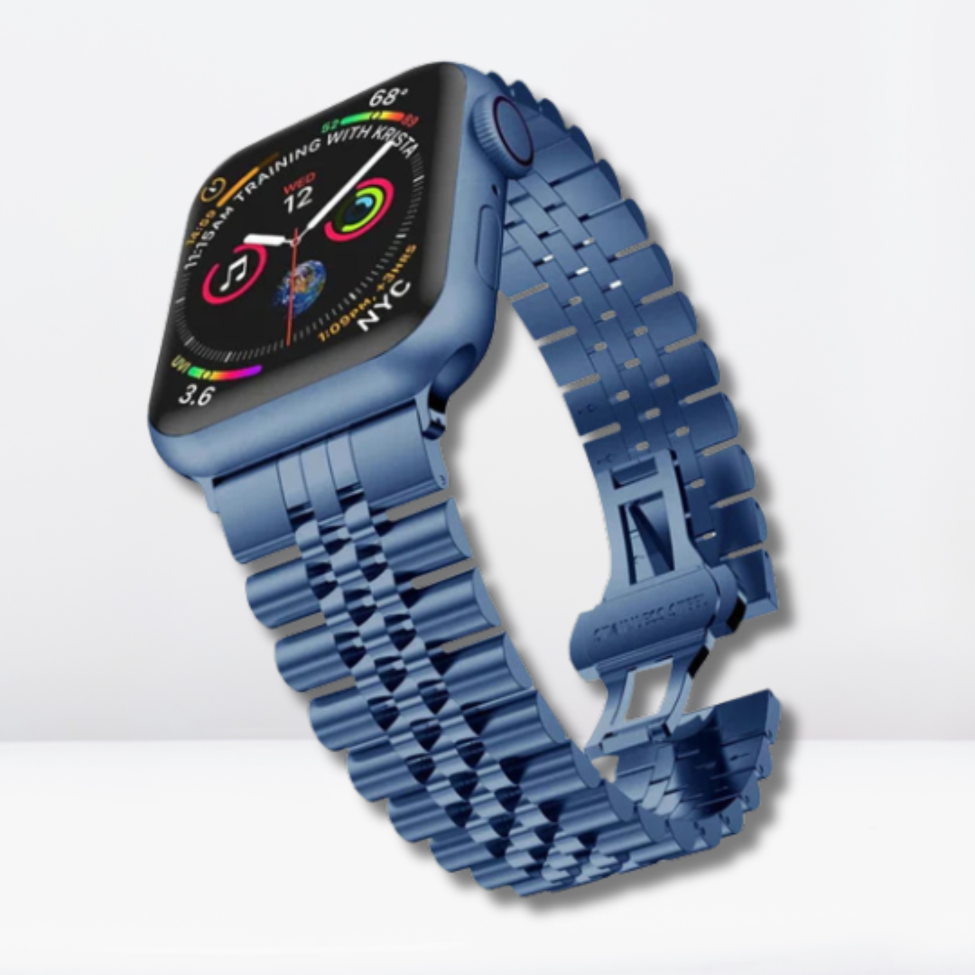 Vintage Stainless Steel iWatch Strap with Bumper Case (Blue)
