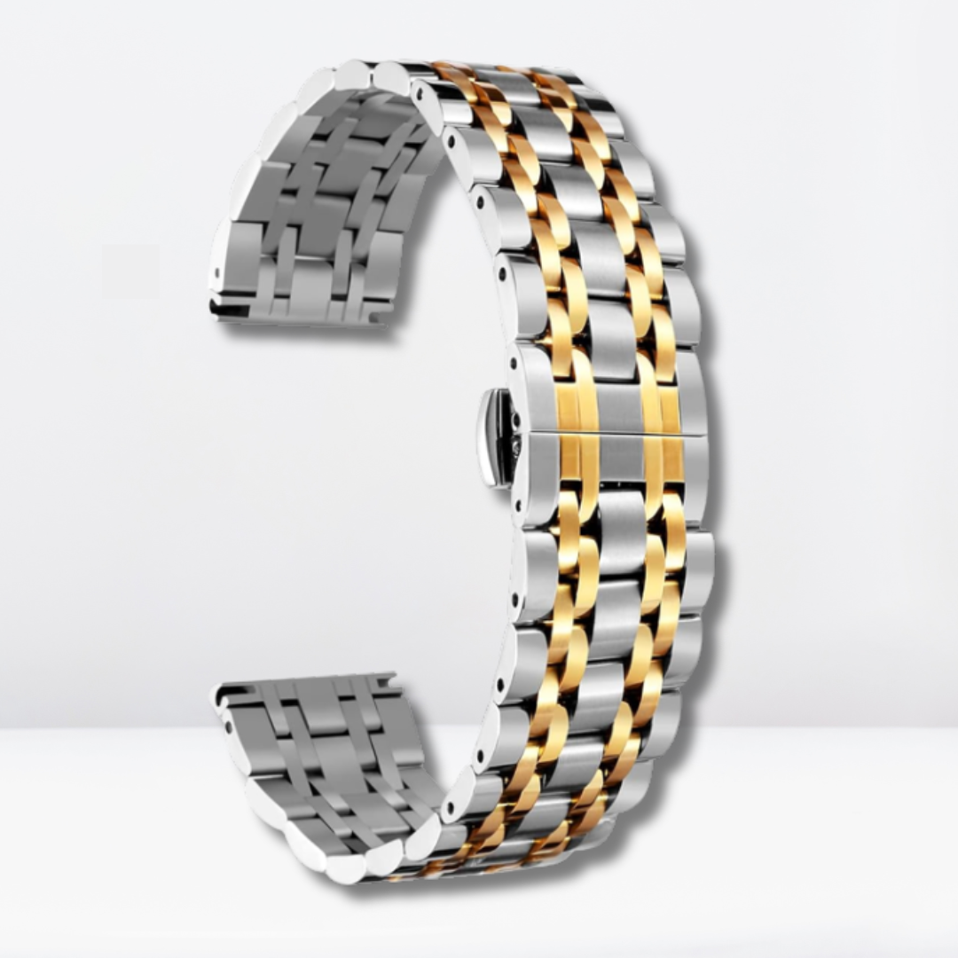 Vintage Stainless Steel iWatch Strap with Bumper Case (Silver/Gold)