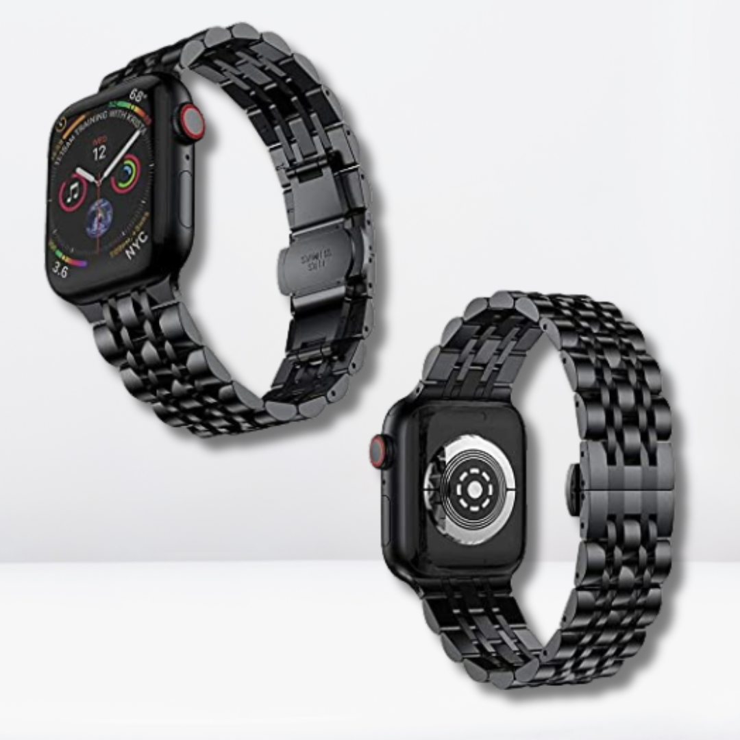 Vintage Stainless Steel iWatch Strap with Bumper Case (Black)