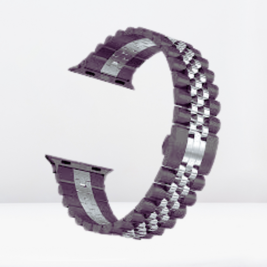 Vintage Dual-Shade Stainless Steel iWatch Strap with Bumper Case (Black-Silver)