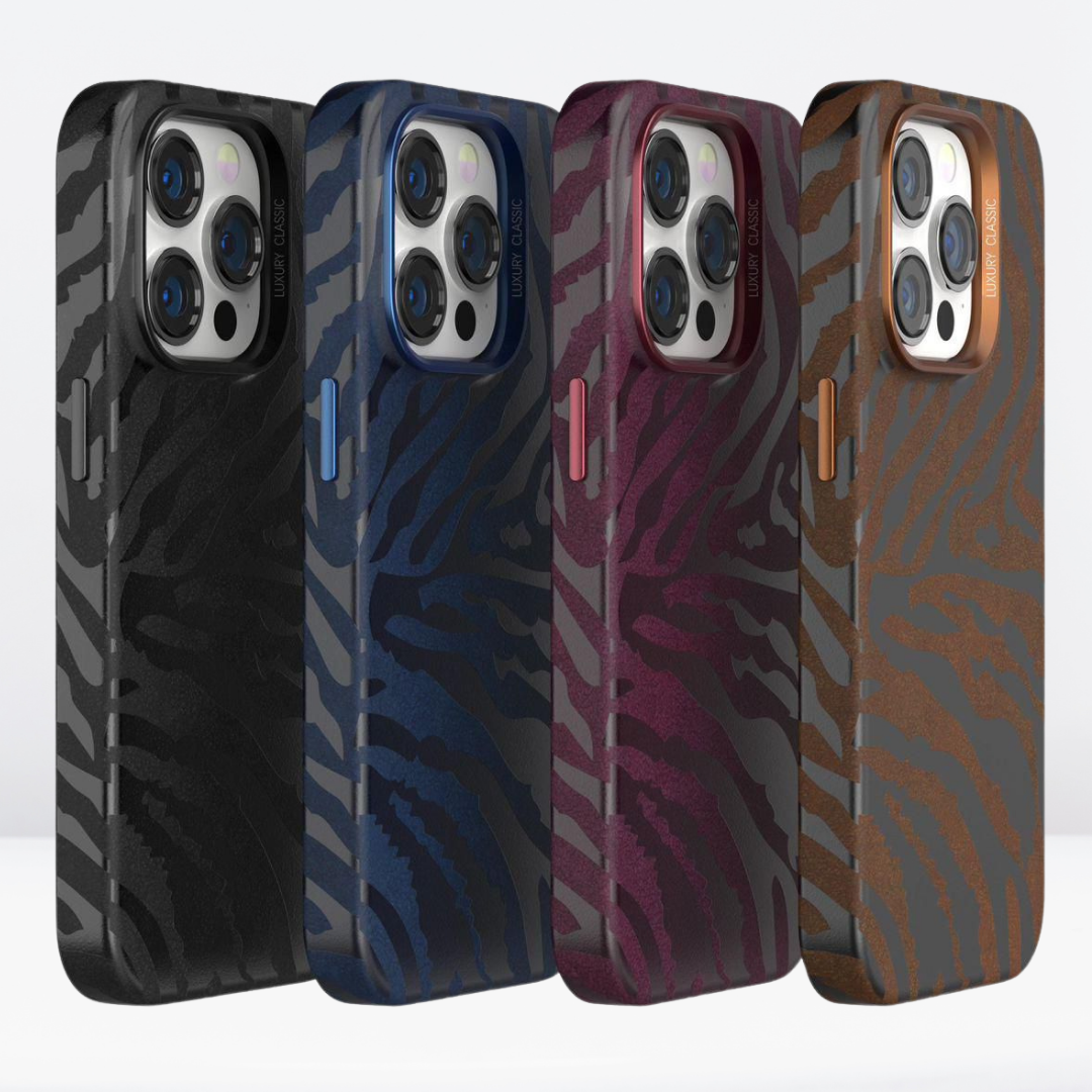 Zebra Print Microfiber MagSafe Leather Case for iPhone 15 series.