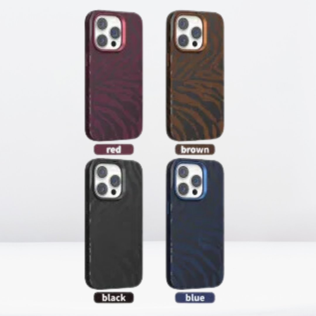 Zebra Print Microfiber MagSafe Leather Case for iPhone 15 series.