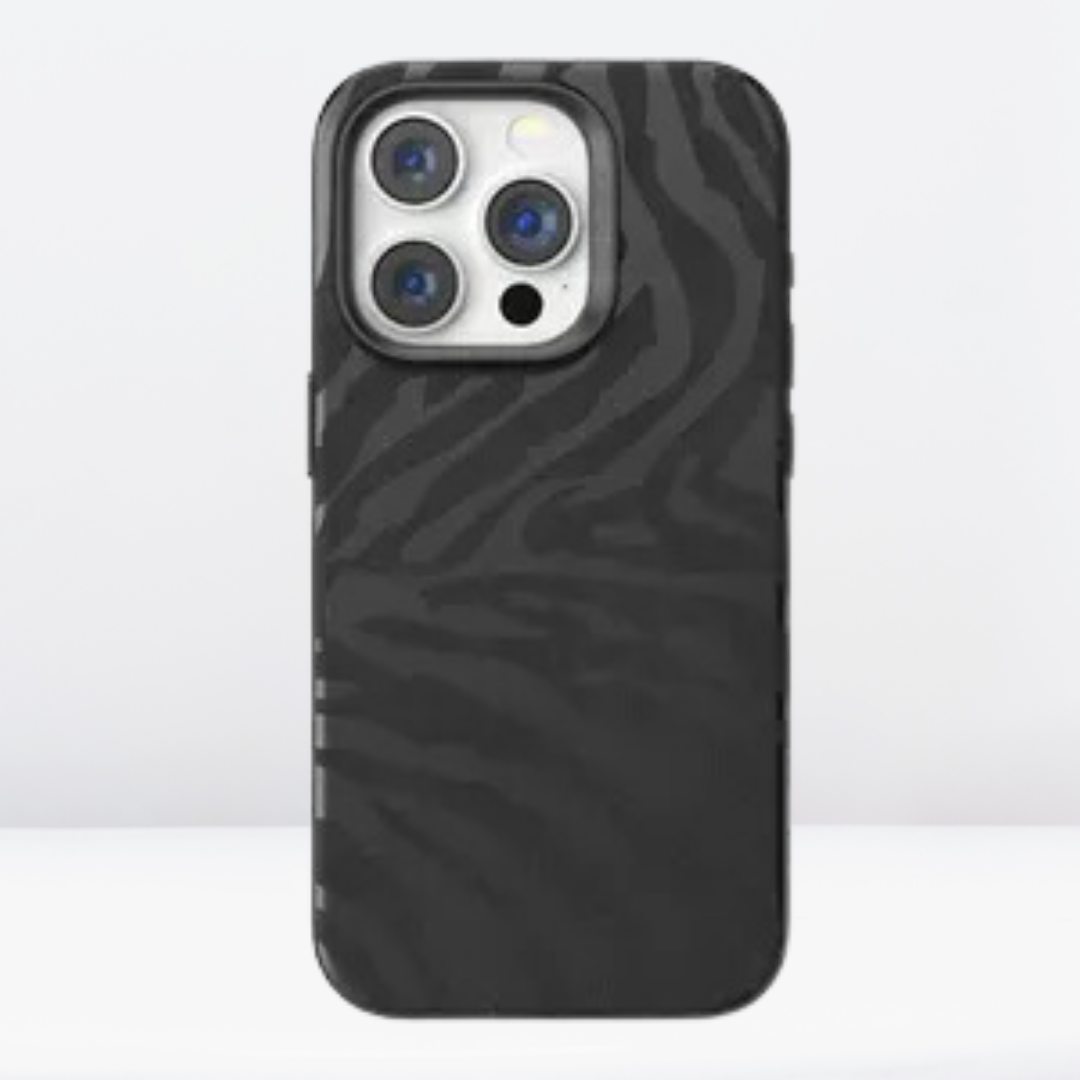 Zebra Print Microfiber MagSafe Leather Case for iPhone 15 series.