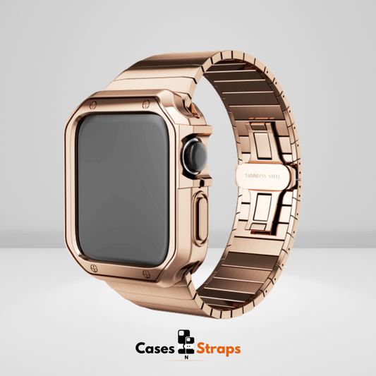 Stainless Steel Luxury Rado Look Strap With Bumper Case Set (Rose Gold) 42/44/45/49 MM