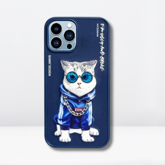 3D Embroidery Leather Mobile Case for iPhone 14 Pro/Pro Max (Blue,Pink)