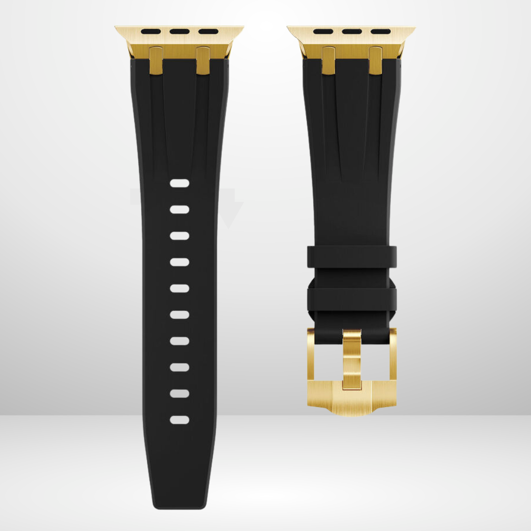 AP Sport Silicone Watch Band Strap for iWatch 42/44/45/49MM (BLACK/GOLD)