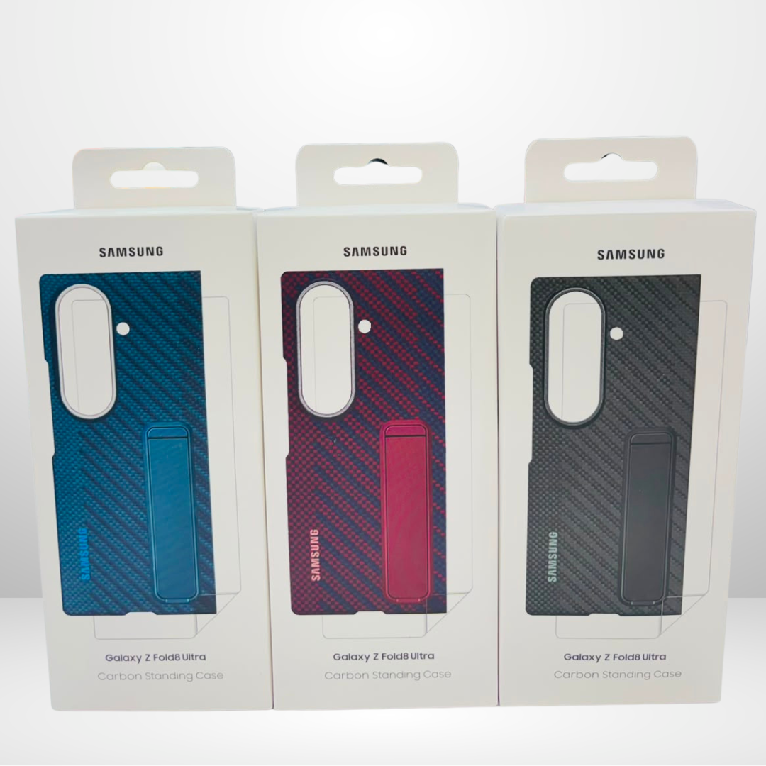 Carbon fiber magnetic case with Metal Stand & Tempered Glass for Samsung Galaxy Fold 8 Ultra / Fold 8 Wide