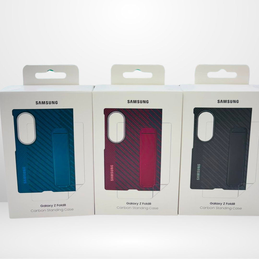 Carbon fiber magnetic case with Metal Stand & Tempered Glass for Samsung Galaxy Fold 8 Ultra / Fold 8 Wide