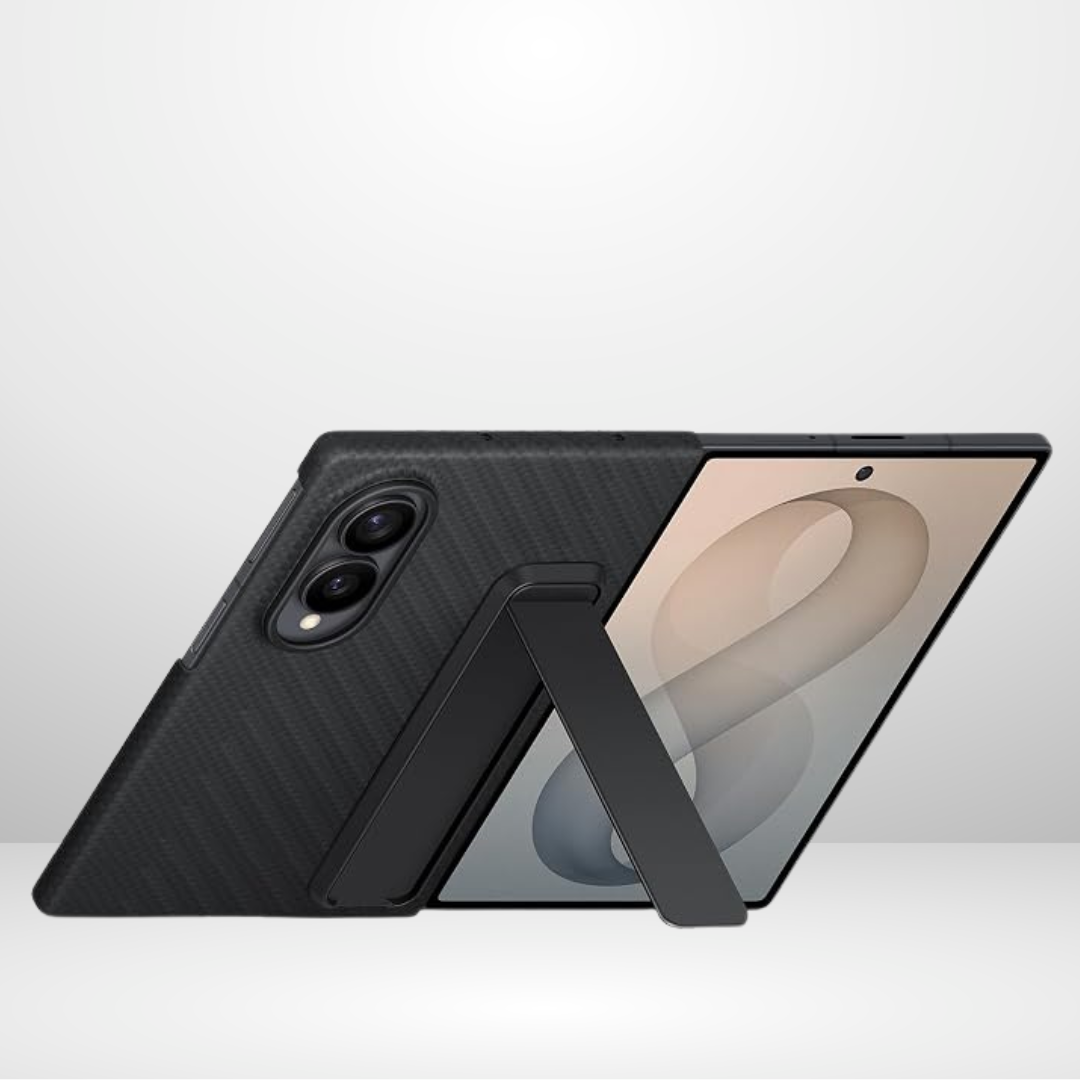 Carbon fiber magnetic case with Metal Stand & Tempered Glass for Samsung Galaxy Fold 8 Ultra / Fold 8 Wide