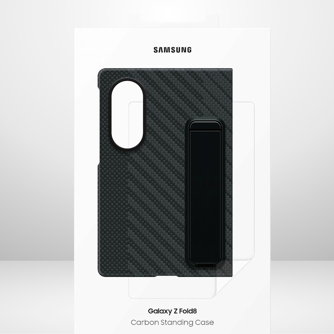 Carbon fiber magnetic case with Metal Stand & Tempered Glass for Samsung Galaxy Fold 8 Ultra / Fold 8 Wide