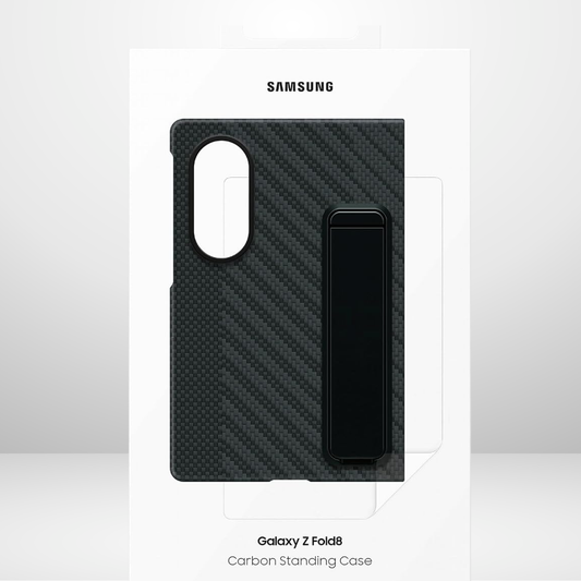 Carbon fiber magnetic case with Metal Stand & Tempered Glass for Samsung Galaxy Fold 8 Ultra / Fold 8 Wide