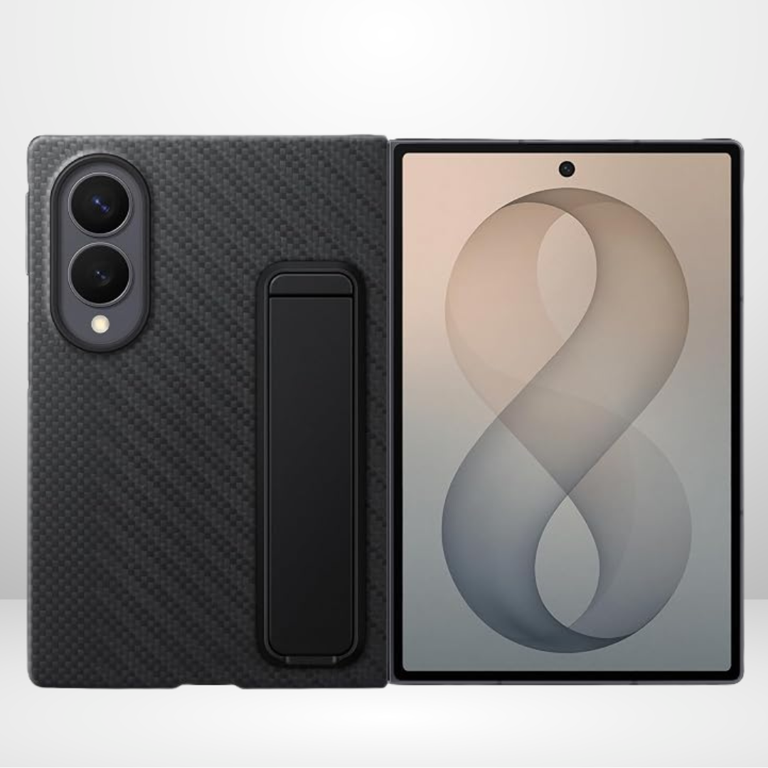 Carbon fiber magnetic case with Metal Stand & Tempered Glass for Samsung Galaxy Fold 8 Ultra / Fold 8 Wide