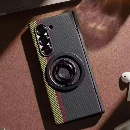 Carbon Fiber Hinge Case with Magnetic Metal Stand & Front Glass for Samsung Galaxy Z Fold6 & Fold7