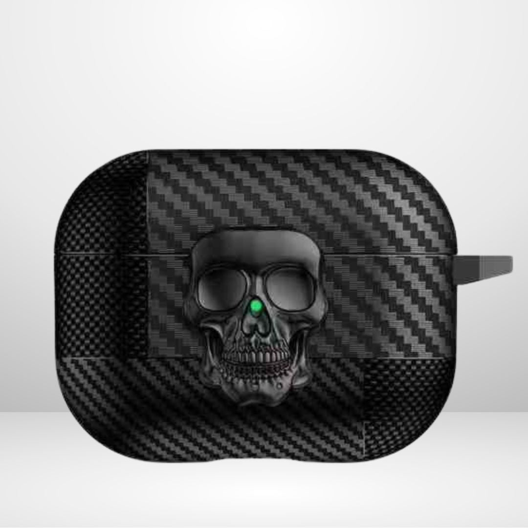 Carbon Fiber Metal Skull Face Lock Protective Case for AirPods Pro2