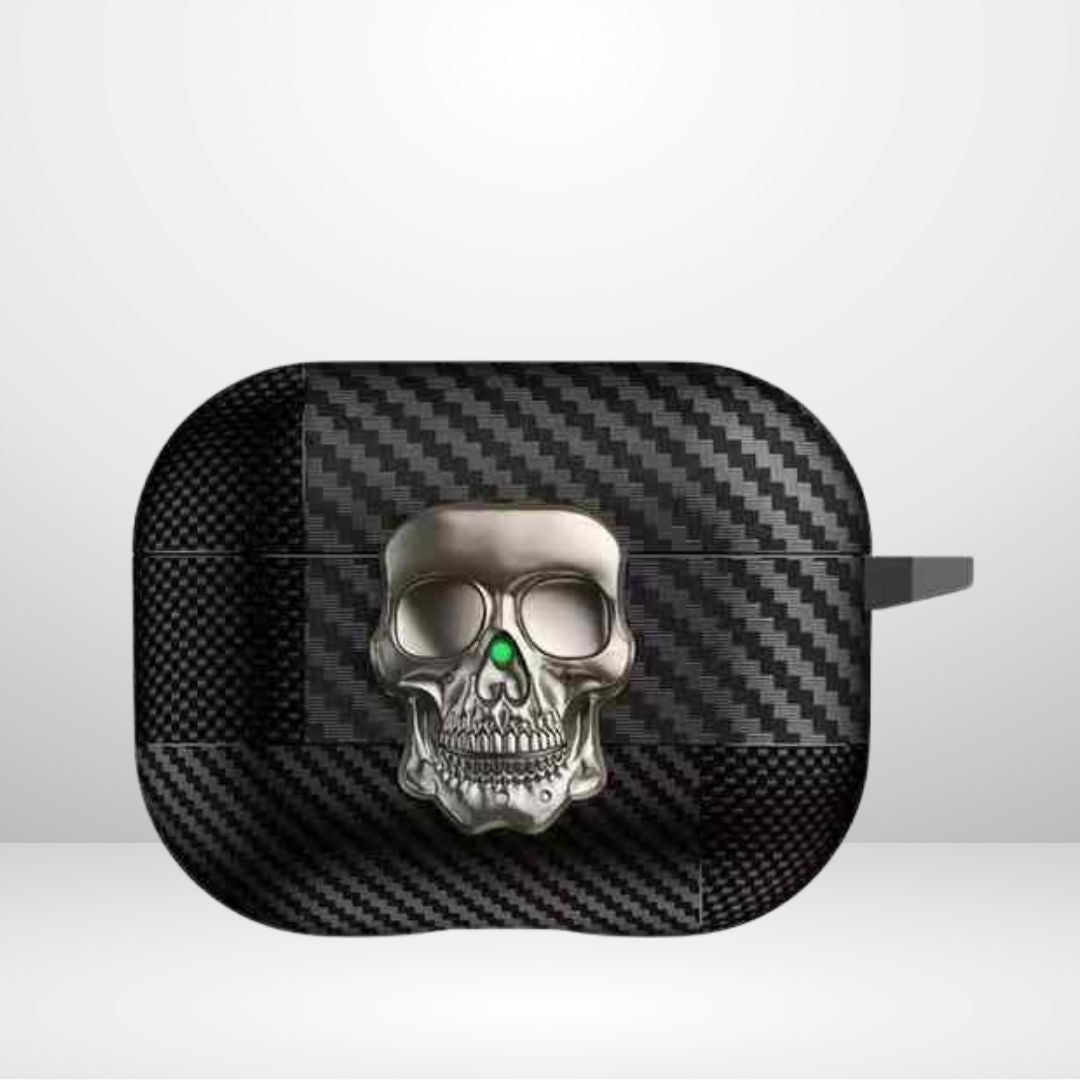 Carbon Fiber Metal Skull Face Lock Protective Case for AirPods Pro2