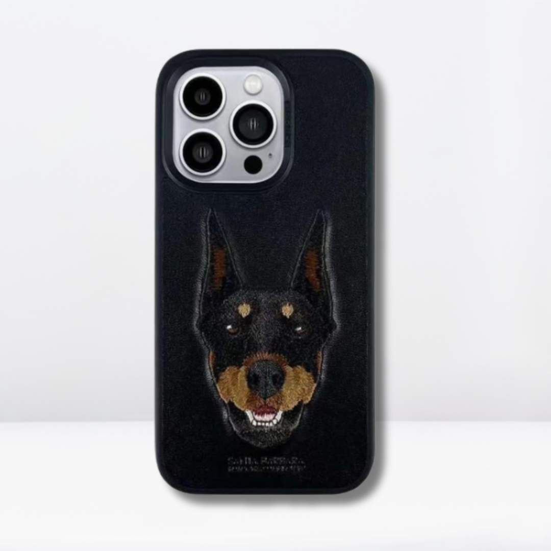Curtis Series Embroidered Faux Leather Dog Face Case for iPhone 13Pro/ Pro Max