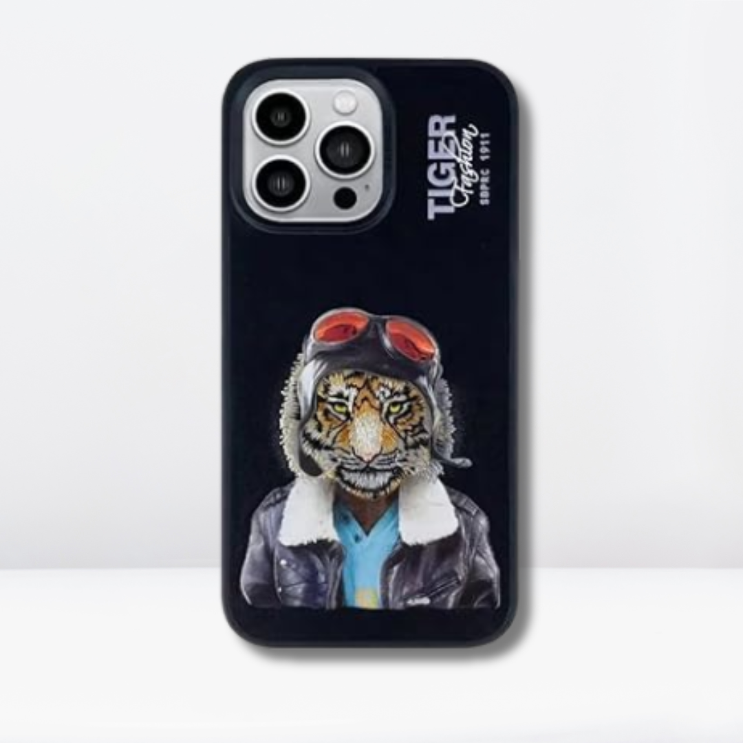 Fergus Series Embroidered Tiger Luxury Faux Leather for iPhone 14 Pro Max