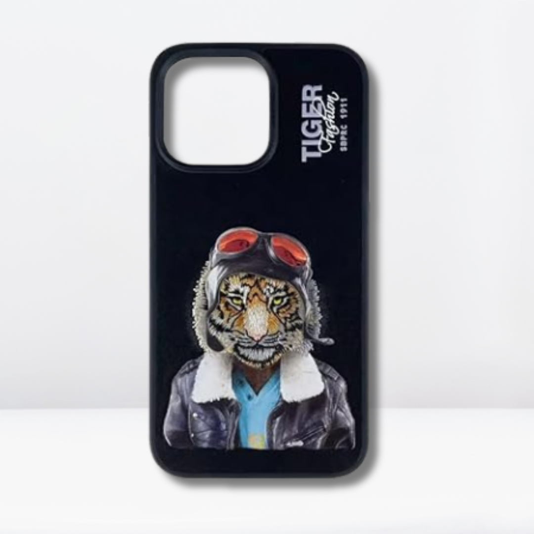Fergus Series Embroidered Tiger Luxury Faux Leather for iPhone 14 Pro Max