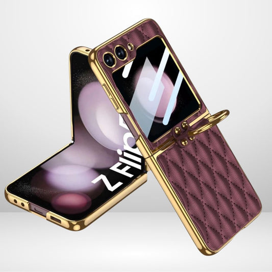 GKK Cushion Leather Case with Ring Holder & Back Screen Glass for the Samsung Galaxy Z Flip 6