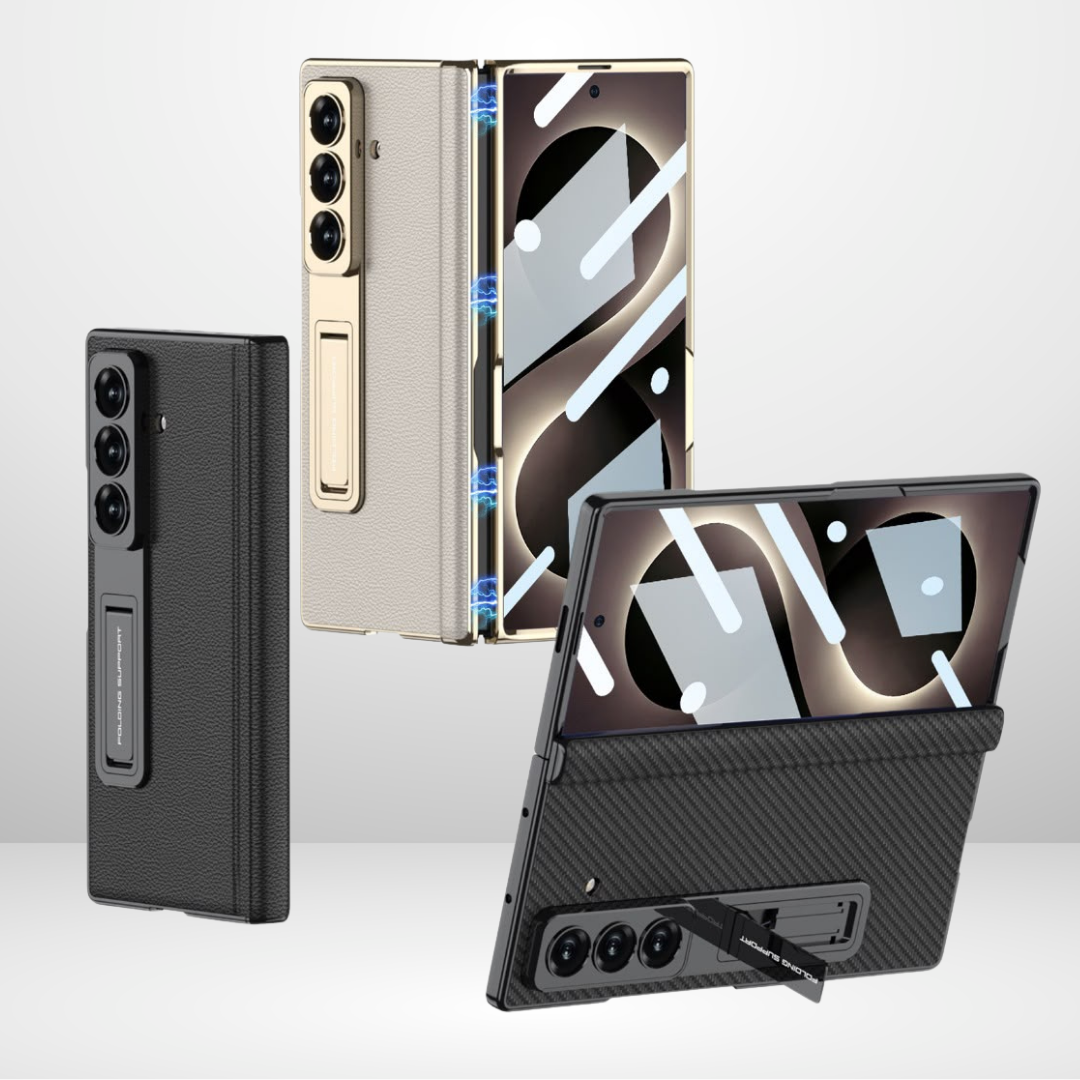 GKK Leather Platinum Series Case with Hinge, Glass & Stand for Galaxy Z Fold 8 ULTRA