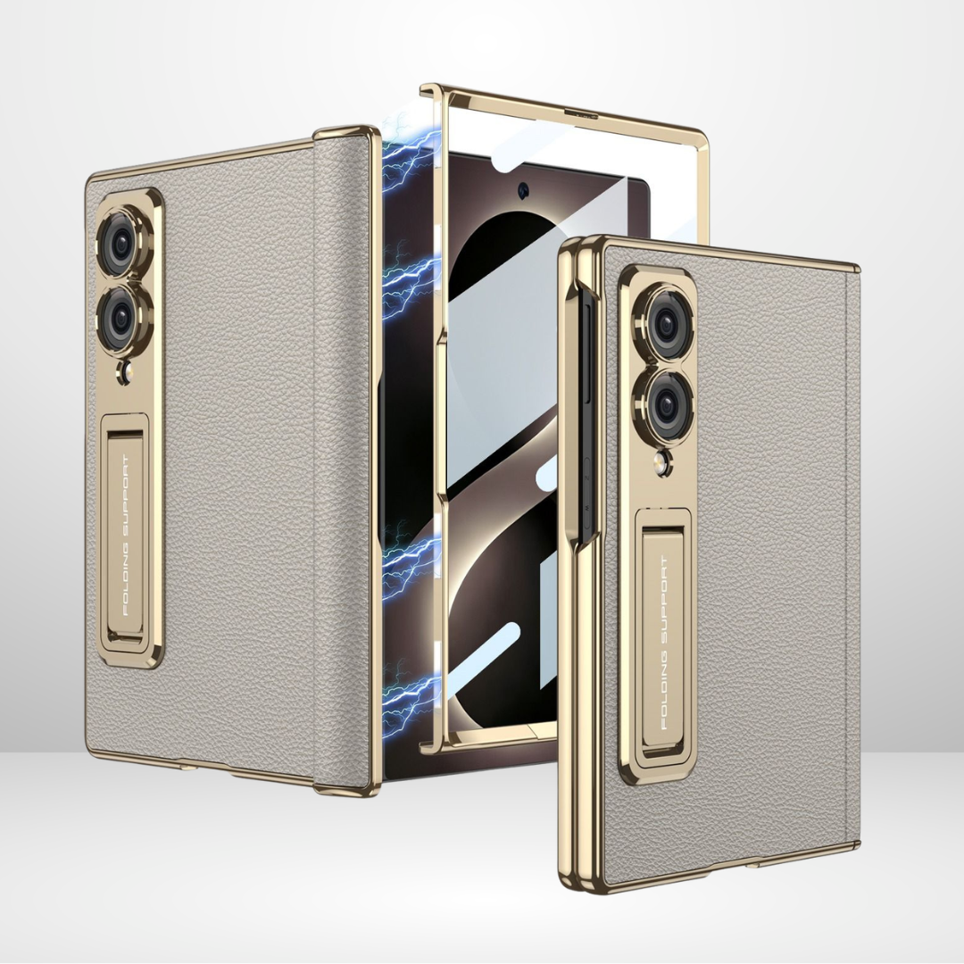 GKK Leather Platinum Series Case with Hinge, Glass & Stand for Galaxy Z Fold 8 WIDE