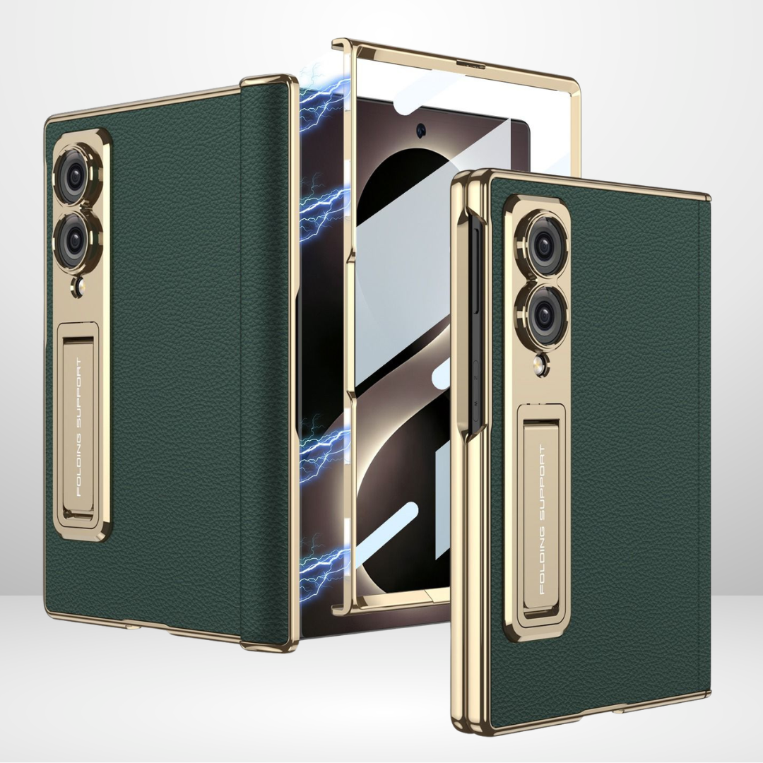 GKK Leather Platinum Series Case with Hinge, Glass & Stand for Galaxy Z Fold 8 WIDE