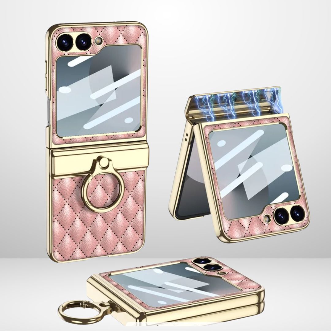 GKK Cushion Leather Case with Magnetic Hinge, Ring Holder & Back Screen Glass for the Samsung Galaxy Z Flip 6