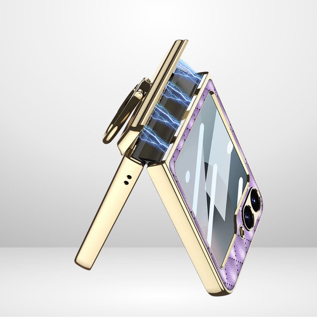 GKK Cushion Leather Case with Magnetic Hinge, Ring Holder & Back Screen Glass for the Samsung Galaxy Z Flip 6