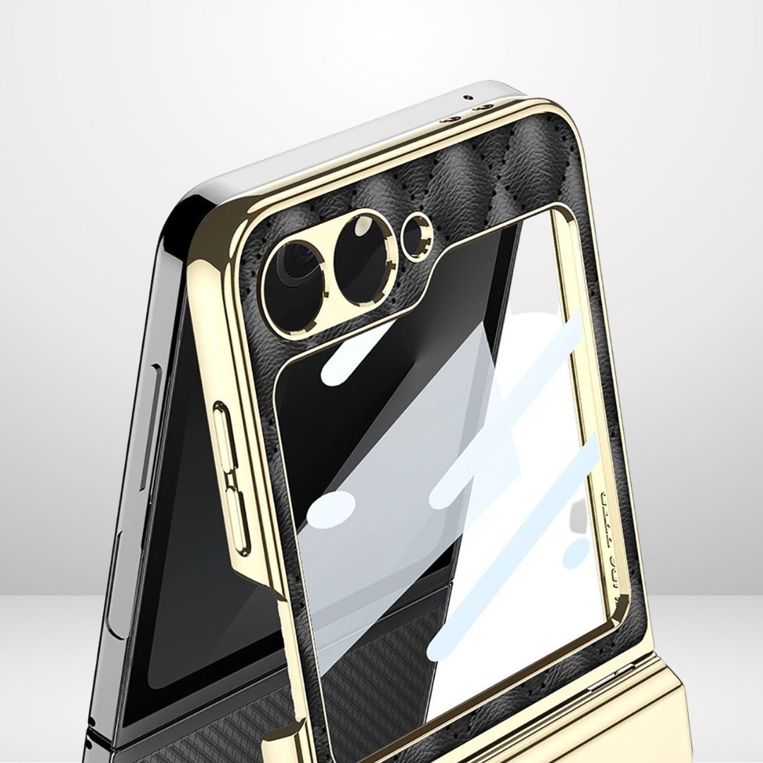 GKK Cushion Leather Case with Magnetic Hinge, Ring Holder & Back Screen Glass for the Samsung Galaxy Z Flip 6
